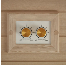 Detail ovládacích prvků sauny pro nastavení intenzity pro krční a bederní páteř