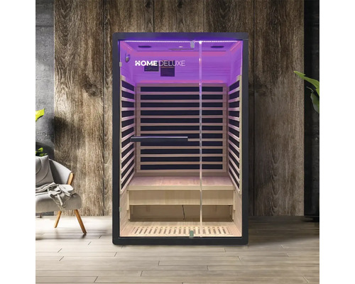 Infračervená sauna se skleněnými dveřmi a dřevěným obložením