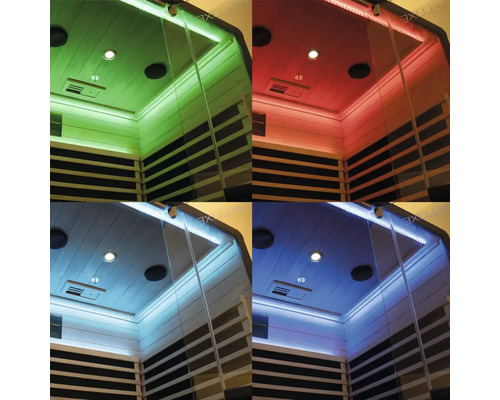 Koláž sauny s různým osvětlením