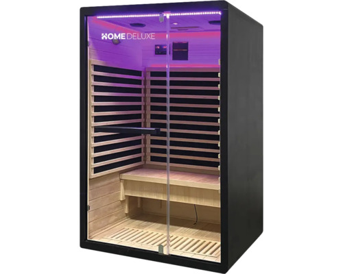 Infračervená sauna se skleněnými dveřmi a dřevěným interiérem