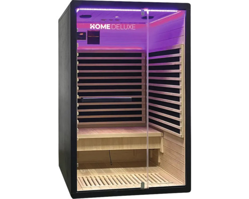 Infračervená sauna se skleněnými dveřmi a dřevěným interiérem