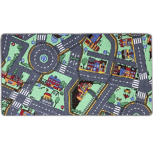 Koberec na hraní se vzorem ulice, budovami a dopravními značkami