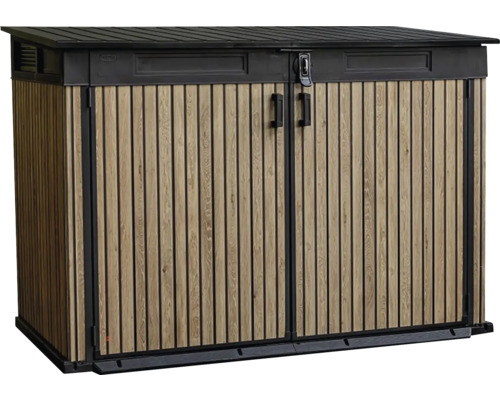 Zahradní skříň s dřevěnými dveřmi pro venkovní použití