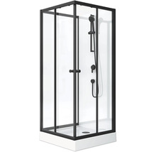 Sprchový kout s černým rámem, ruční sprchou a armaturou