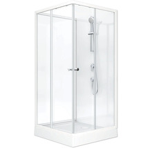 Sprchový kout se skleněnými stěnami a armaturami