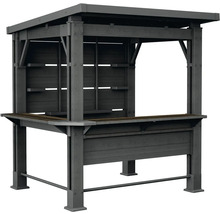 Šedý venkovní bar s úložnými prostory a zastřešením pro zahradu