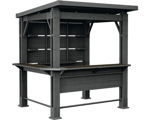 Šedý venkovní bar s úložnými prostory a zastřešením pro zahradu