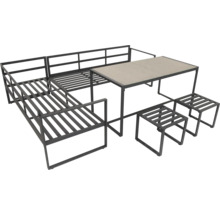 Zahradní nábytková souprava s rohovou pohovkou, stolem a stoličkami