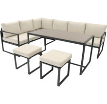 Zahradní nábytek s rohovou lavicí, stolem a stoličkami