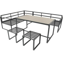 Zahradní sedací souprava se stolem, rohovou lavicí a dvěma stoličkami