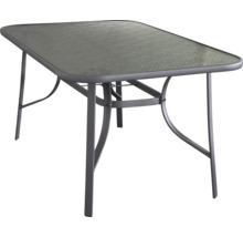 Obdélníkový zahradní stůl se skleněnou deskou a kovovým rámem