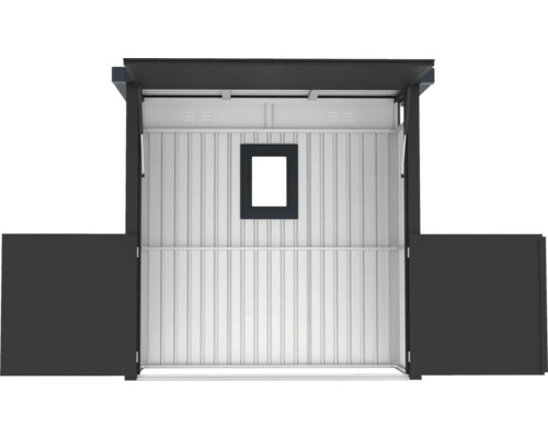 Kovový zahradní domek s oknem a dvoukřídlými dveřmi