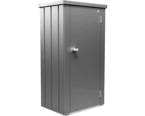 Kovová zahradní skříň s dvířky a rukojetí