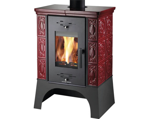 Kamna na dřevo s prosklenými dvířky a dlaždicemi