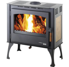 Krbová kamna s hořícím dřevem a prosklenými dvířky