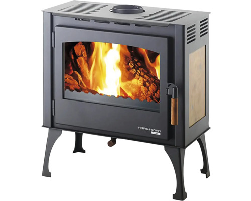 Krbová kamna Haas & Sohn keramika ocel černá 8,1 kW easy-control regulace vzduchu oplach skla sekundární spalování terciální spalování Krbová kamna s hořícím dřevem a prosklenými dvířky