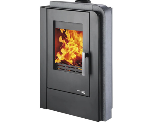 Krbová kamna Haas & Sohn ocel přírodní kámen černá 6 kW easy-control regulace vzduchu oplach skla terciální spalování sekundární spalování s externím přívodem vzduchu Krbová kamna se skleněným oknem a hořícím ohněm