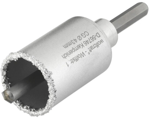 Vrtací korunka Wolfcraft tvrdokov Ø 43 mm včetně hřídele a vrtáku Wolfcraft vrták do dlaždic o průměru 43 milimetrů