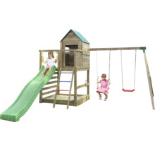 Dětská hrací věž se skluzavkou a houpačkou