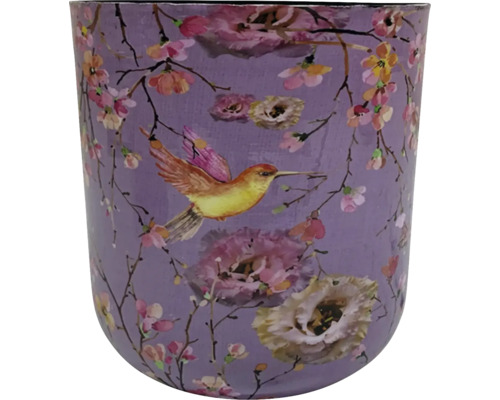 Květináč s motivem květin a kolibříka