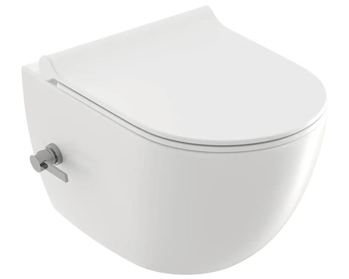 Bílá závěsná toaleta s nádržkou a ovládacím panelem