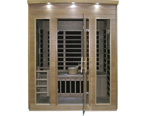 Infrasauna ze dřeva se skleněnou přední stranou a příslušenstvím