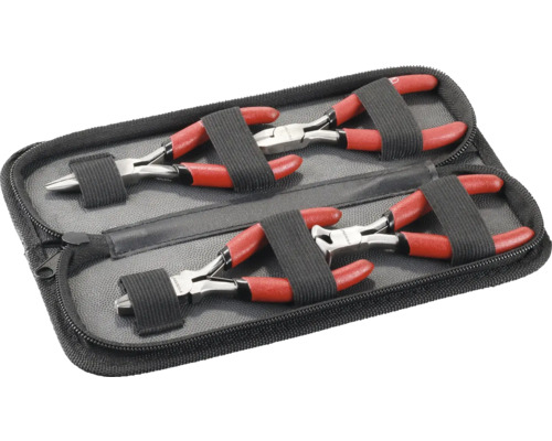 Sada minikleští FESTA v praktickém pouzdře 4 ks Sada kleští v černé brašně na nářadí