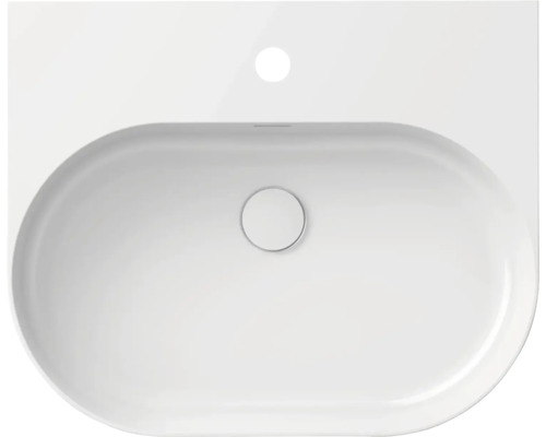 Pohled shora na bílé keramické umyvadlo do koupelny