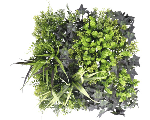 Čtvercový panel s různými umělými zelenými rostlinami