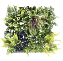 Umělá rostlinná stěna s různými zelenými rostlinami