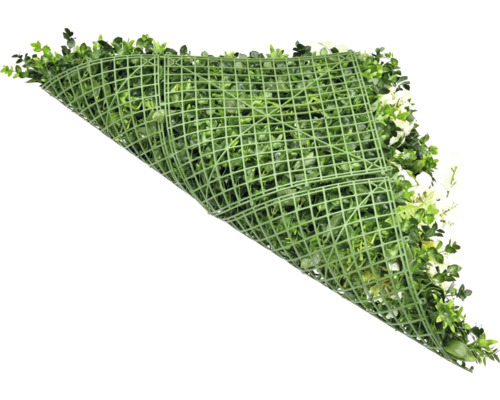 Umělá rostlinná rohož se zelenými listy a bílými květy