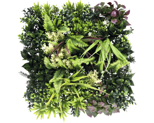 Umělá rostlinná stěna s různými druhy zeleně