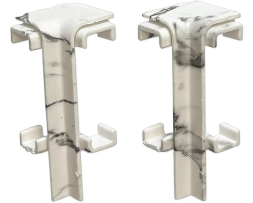 Vnitřní roh soklové lišty SPC Mramor Dva rohové spojky z plastu s mramorovým vzhledem pro použití na panelech