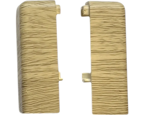 Dva zakončovací kusy soklové lišty s dřevěnou strukturou