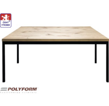 Obdélníkový jídelní stůl s dřevěnou deskou a kovovým rámem