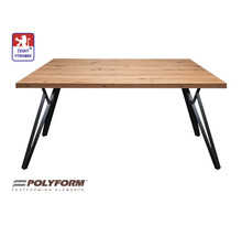 Jídelní stůl s dřevěnou deskou a kovovýma nohama