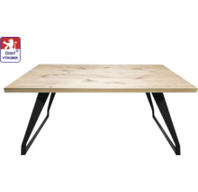 Stůl s deskou s dřevěným vzhledem a černým kovovým rámem