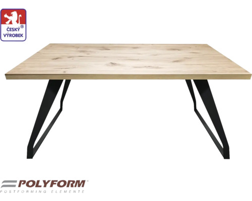 Stolový set City 150 x 80 x 75 cm, tloušťka 38 mm, dub nature Obdélníkový jídelní stůl s dřevěnou deskou a kovovými nohami