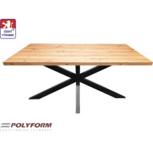 Čtvercový jídelní stůl s dřevěnou deskou a kovovou nohou