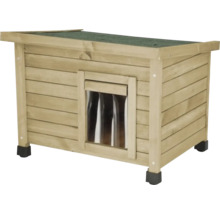 Dřevěná psí bouda s lamelovým závěsem