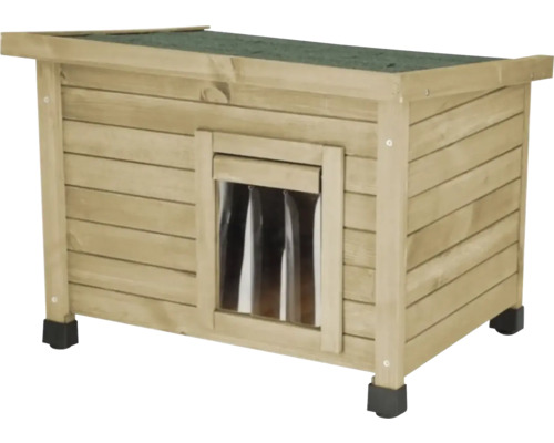 Kočičí domeček ROSE varianta hnědá 57 x 45 x 43 cm Dřevěná psí bouda s lamelovým závěsem