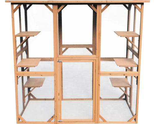 Dřevěný výběh pro kočky s policemi a dveřmi