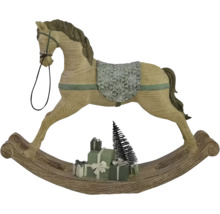 Ozdoba houpacího koně s dárky a vánočním stromkem