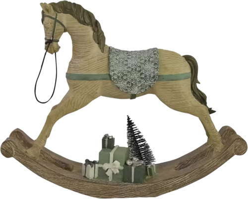 Ozdoba houpacího koně s dárky a vánočním stromkem