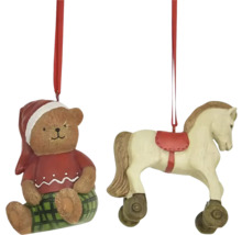 Vánoční ozdoby medvídek a houpací kůň ze dřeva