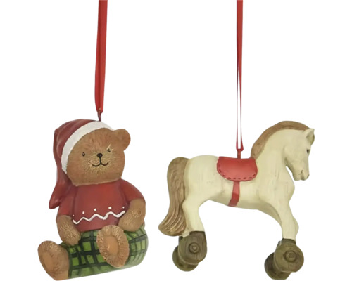 Vánoční ozdoby medvídek a houpací kůň ze dřeva