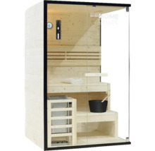 Sauna s dřevěným interiérem a skleněnými dveřmi