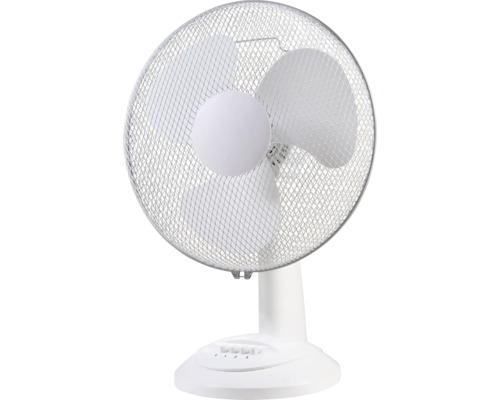 Bílý stolní ventilátor s ochrannou mřížkou