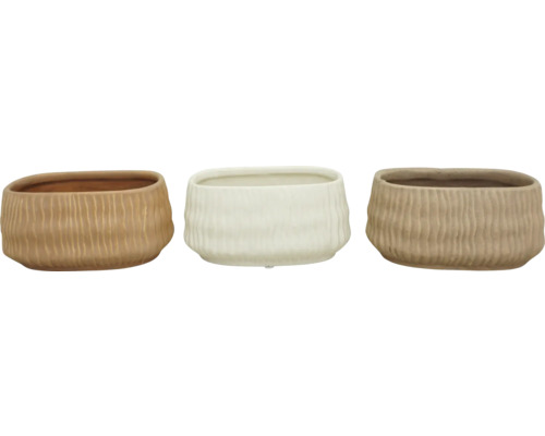 Tři keramické květináče s rýhovaným povrchem