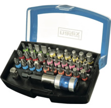 Sada bitů s různými šroubovacími bity a držákem bitů v kufříku